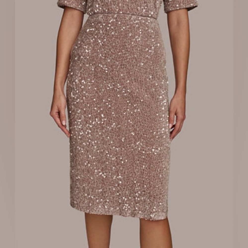Donna Karan New York Sequined Rose Gold Pencil Skirt Size M